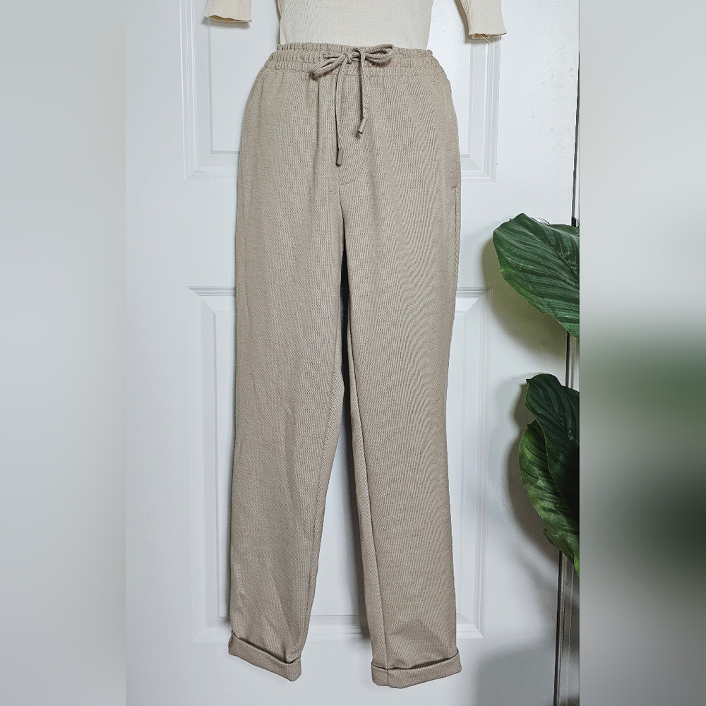 Zara Taupe Drawstring Jogger Pants Women’s Medium Neutral Casual Linen Look